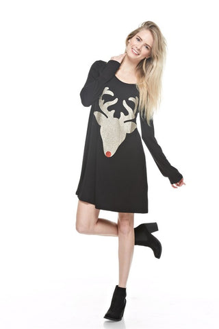 Glitter Reindeer Tunic - Black - Kids sizes to 3XL - Blue Chic Boutique
 - 4