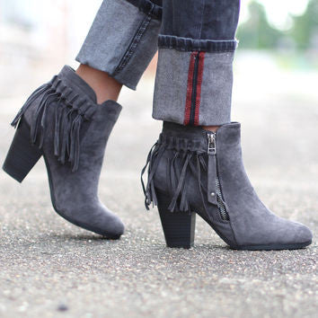 Fringe Booties - Grey - Blue Chic Boutique
 - 3